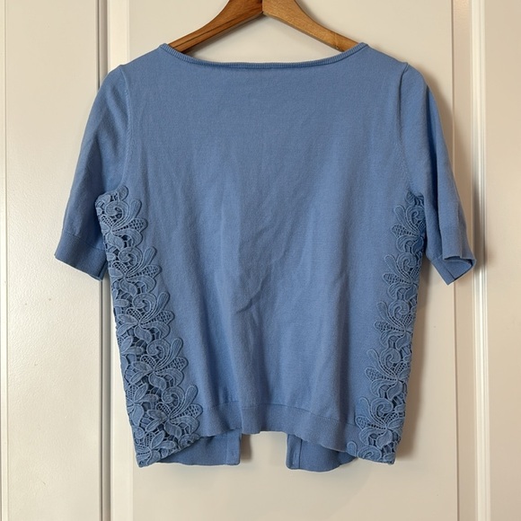 Talbots size Medium blue Cotton-Blend Cardigan Sweater Periwinkle detailed sides - Picture 6 of 10
